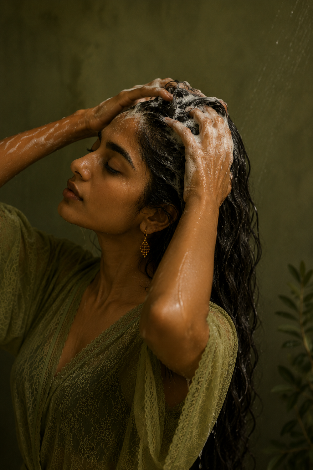 A woman washing her hair