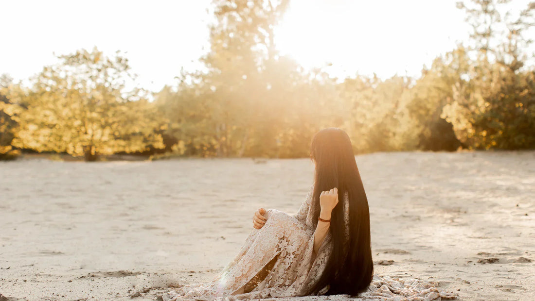 Woman with long silky hair, Melina Haircare natural ritual